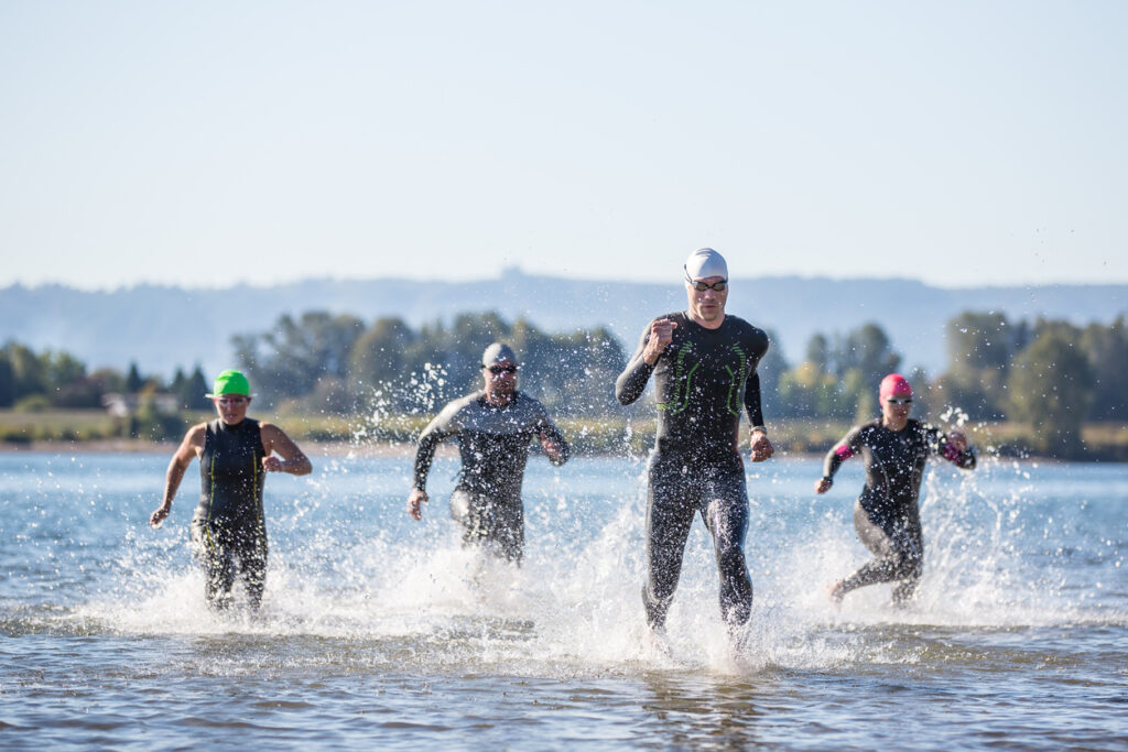 Triathletes training for a triathlon