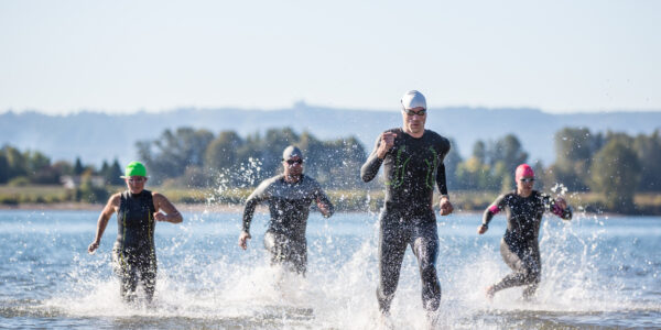 Triathletes training for a triathlon