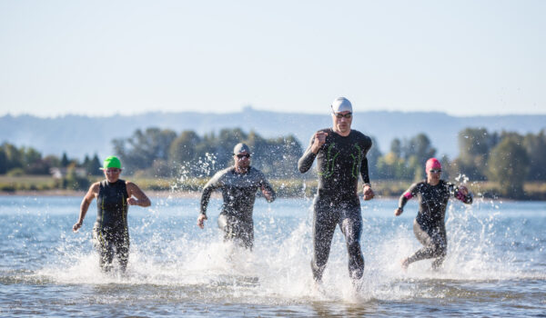 Triathletes training for a triathlon